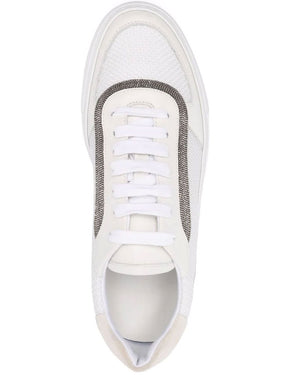 White Monili Embellished Low Top Tennis Sneaker