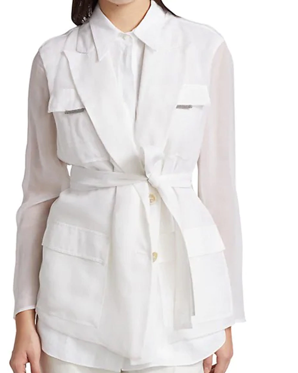 White Organza Silk Sleeve Layered Jacket