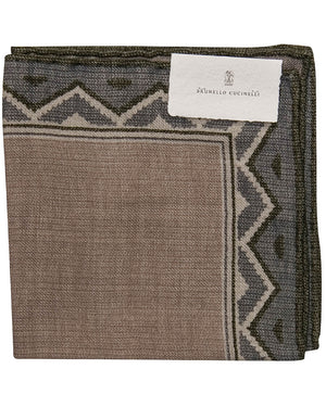 Taupe Forest and Slate Geometric Pocket Square