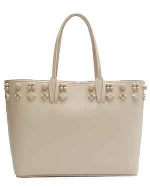 Cabata Empire Spike Studded Leather Tote Bag in Leche