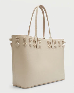 Cabata Empire Spike Studded Leather Tote Bag in Leche