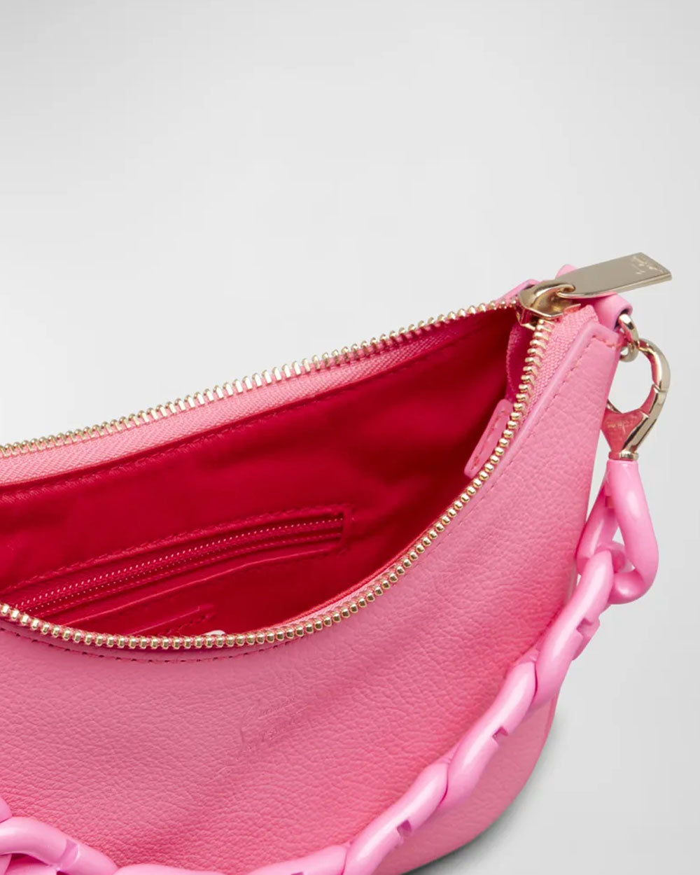 Loubila Mini Chain Leather Shoulder Bag in Neon Pink