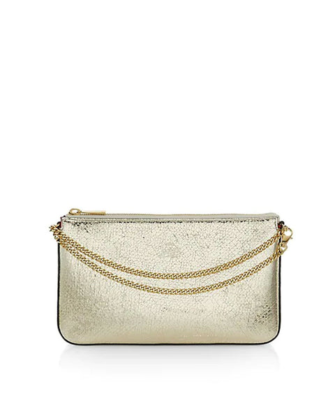 Christian Louboutin Loubila Metallic Leather Pouch Clutch Bag Silver