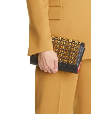 Paloma Embellished Leather Clutch in Black and Gold