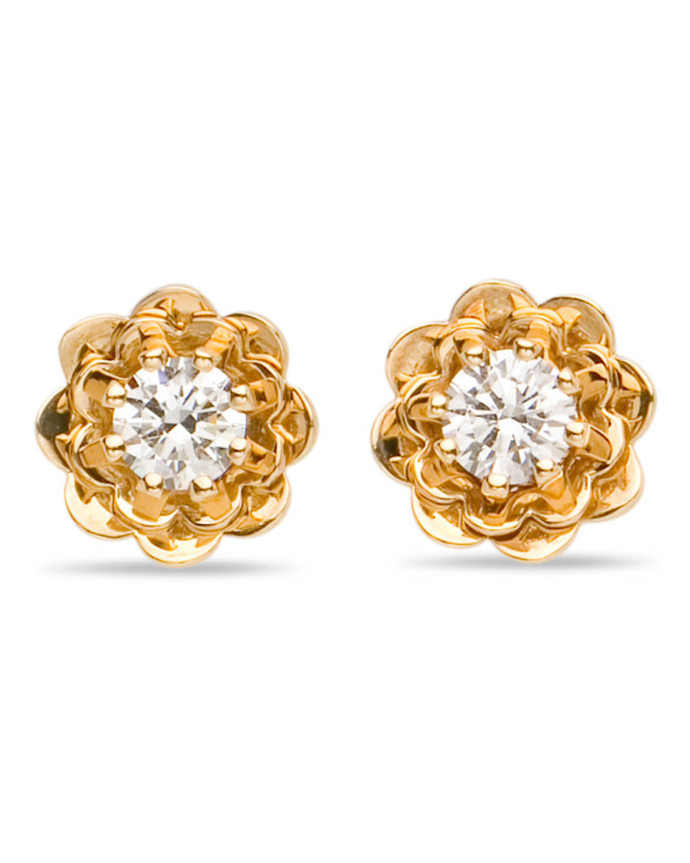 Gold and Diamond Trio Floral Stud Earrings