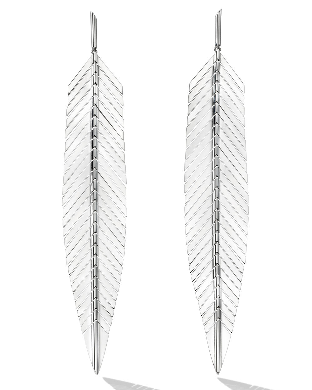White Gold Large Feather Drop Earrings