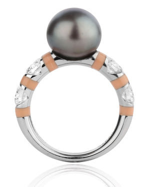 White Gold Enamel Natural Pearl Ring