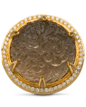 14k Smokey Topaz in Yellow Gold with White Diamond Pave in Yellow Gold Daisy Ring