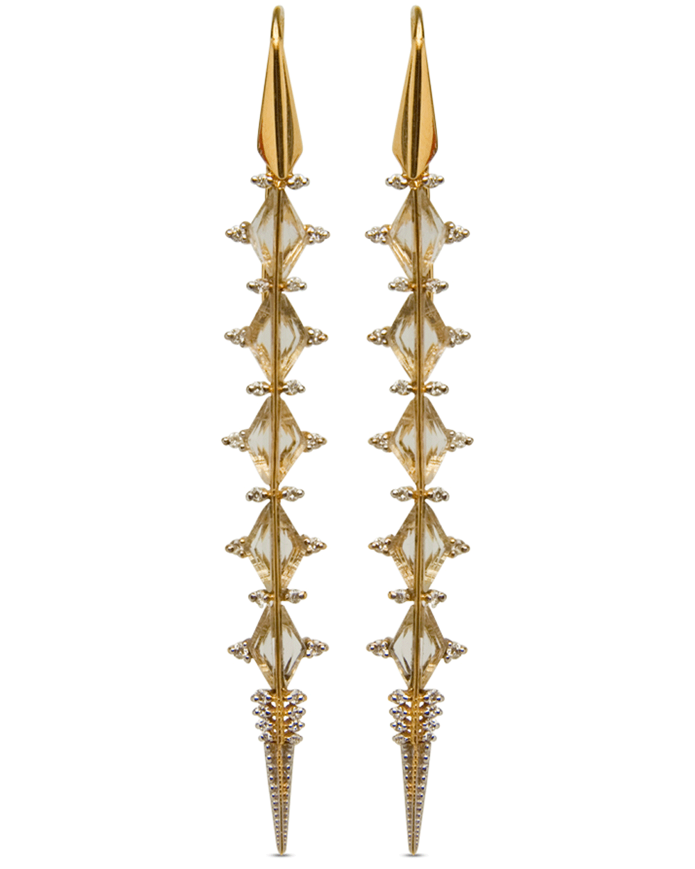 14k Yellow Gold Diamond Dagger Earrings