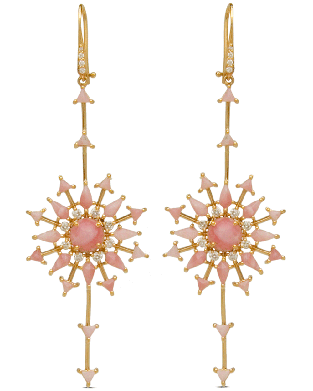 18k Yellow Gold Pink Opal Galaxy Diamond Earrings