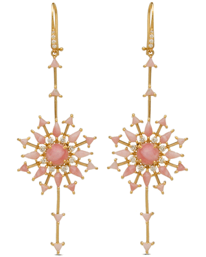 18k Yellow Gold Pink Opal Galaxy Diamond Earrings