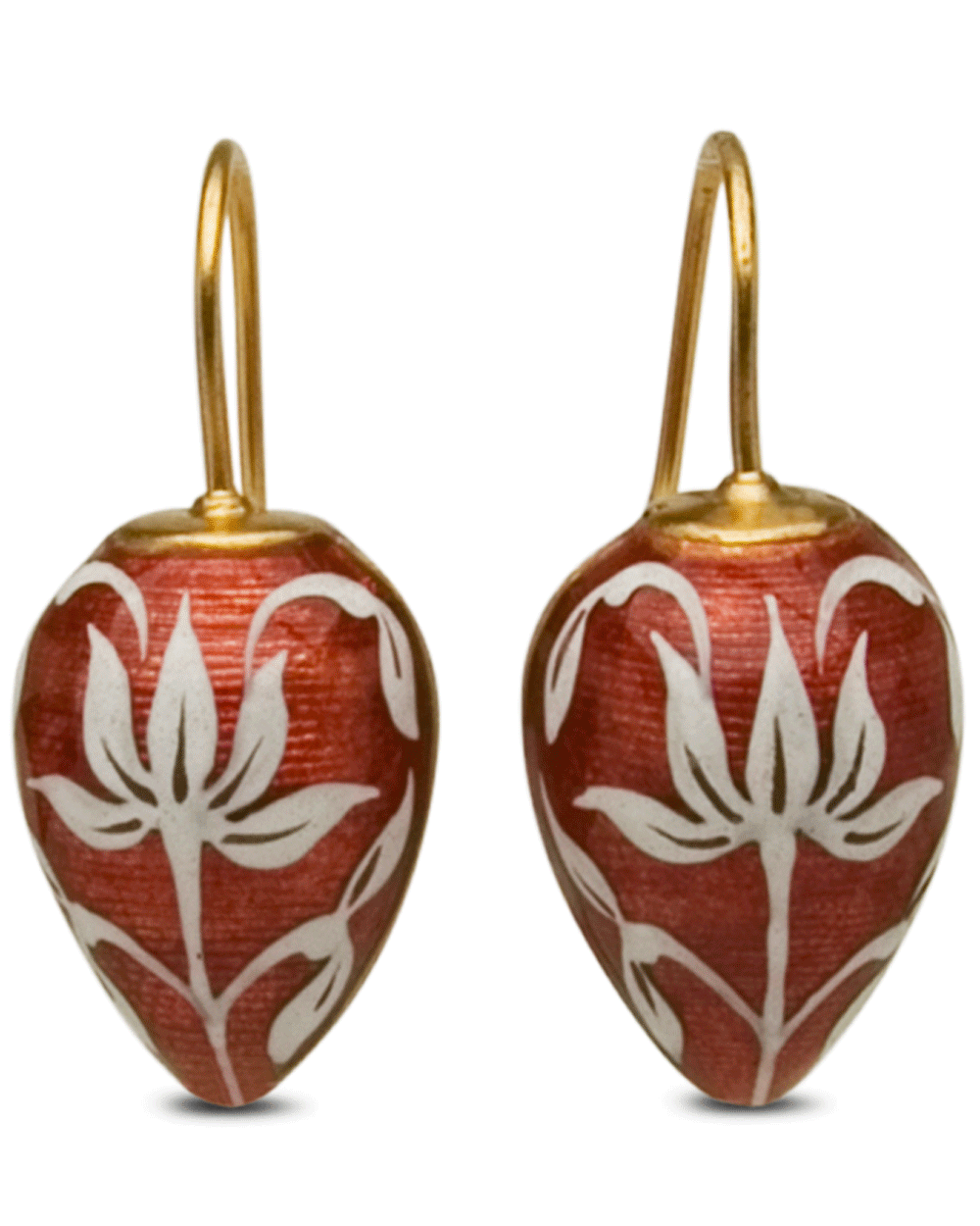 22k Yellow Gold Copper Enamel Flower Drop Earrings