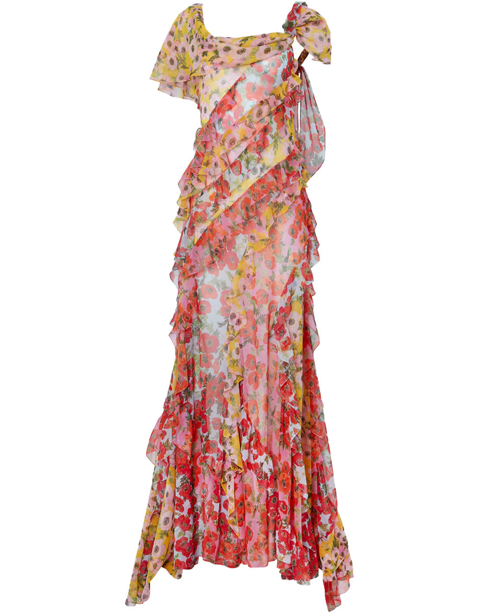 Anemone Single Shoulder Ruffle Maxi Dress