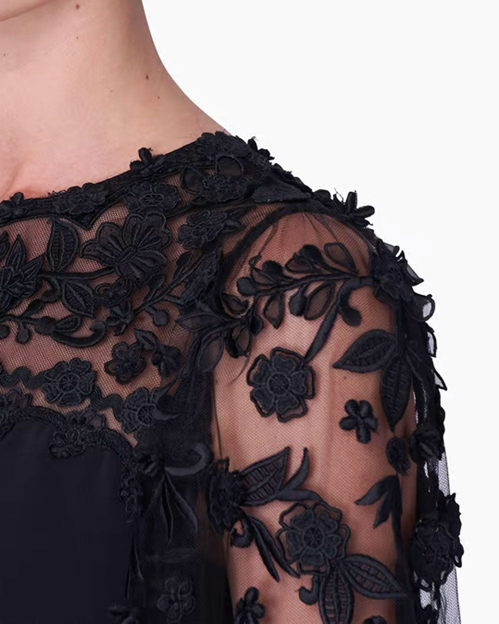 Black Embroidered Lace Mini Dress