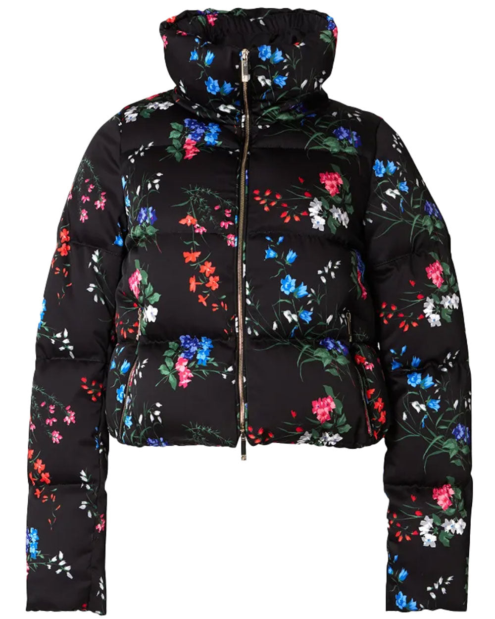 Black Floral Cropped Puffer Coat