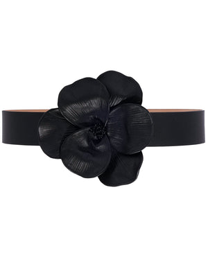Black Large Flower Pin Closure Belt