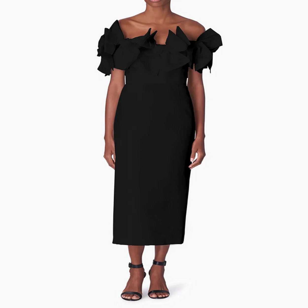 Black Off The Shoulder Bow Neck Midi Dress