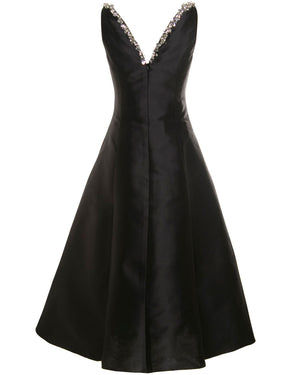 Black Rhinestone Strap Sweetheart Midi Dress
