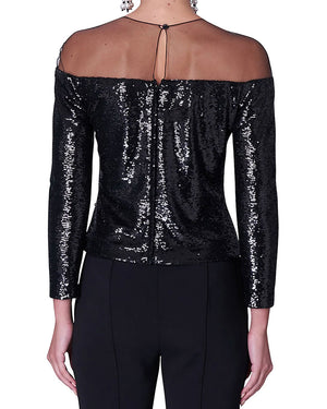 Black Sequin Illusion Blouse