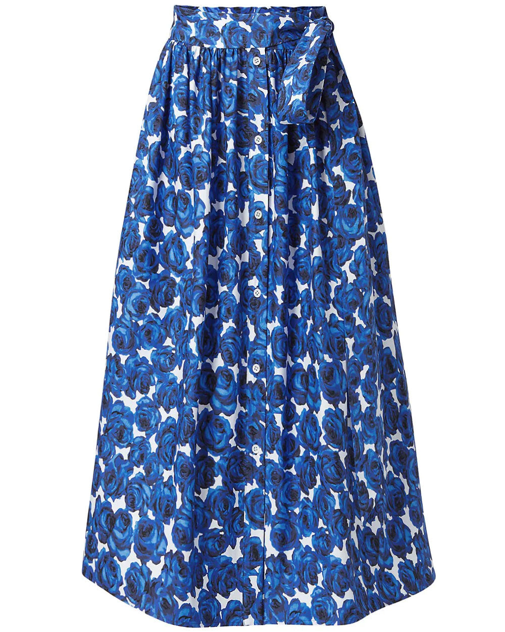 Blue Floral High Waist A Line Skirt
