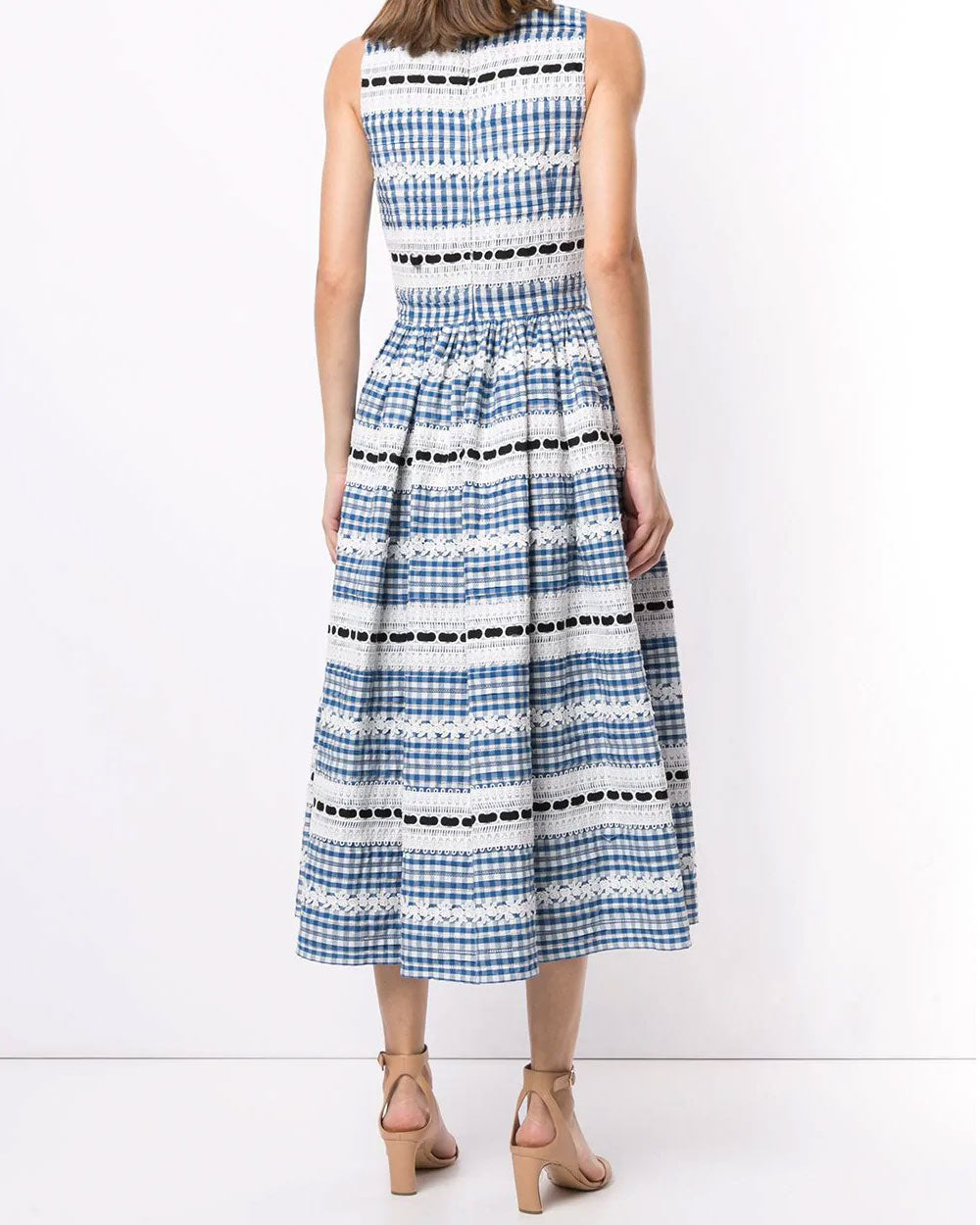 Blue and White Gingham Sleeveless Midi Dress