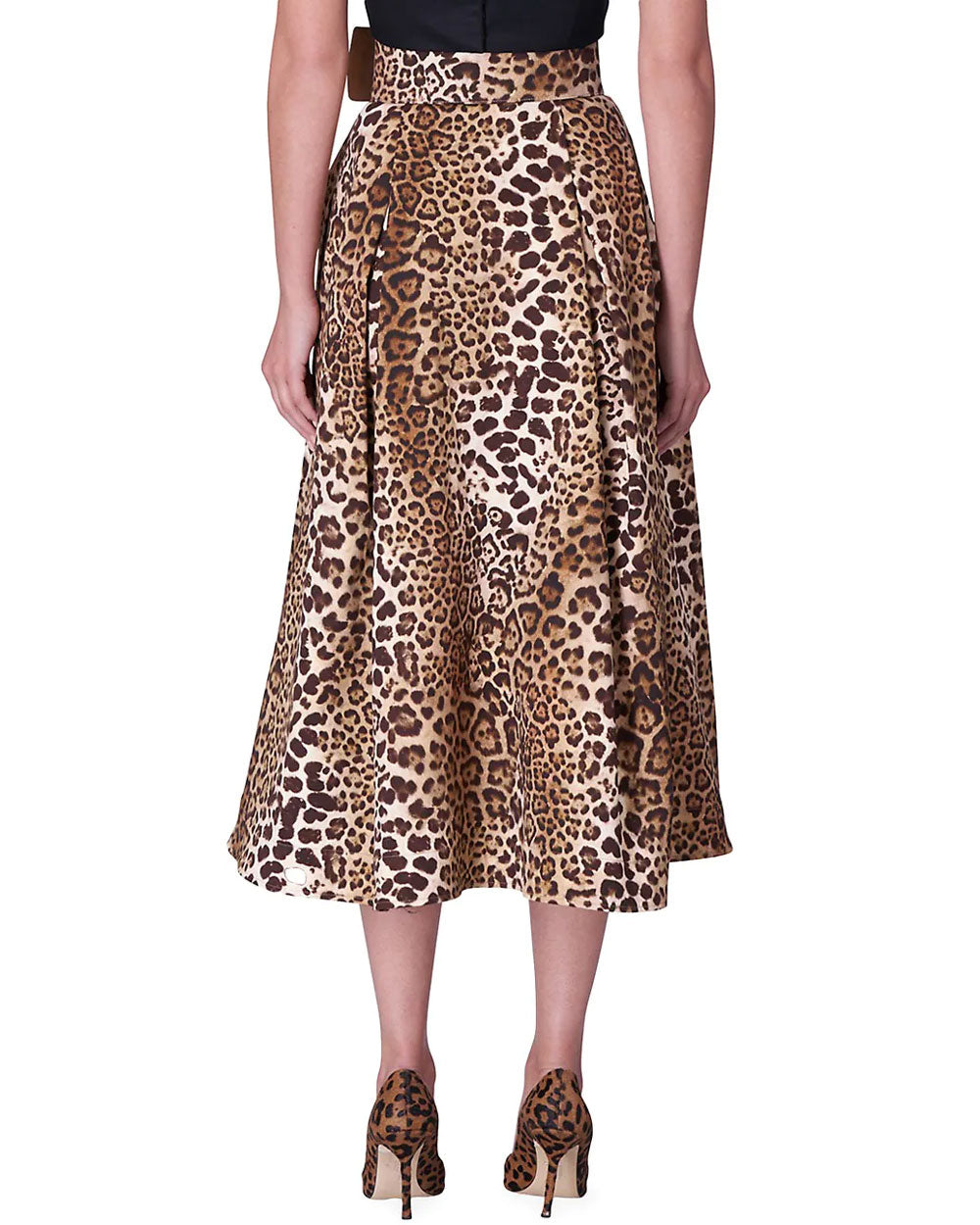 Leopard Print A-Line Button Front Midi Skirt