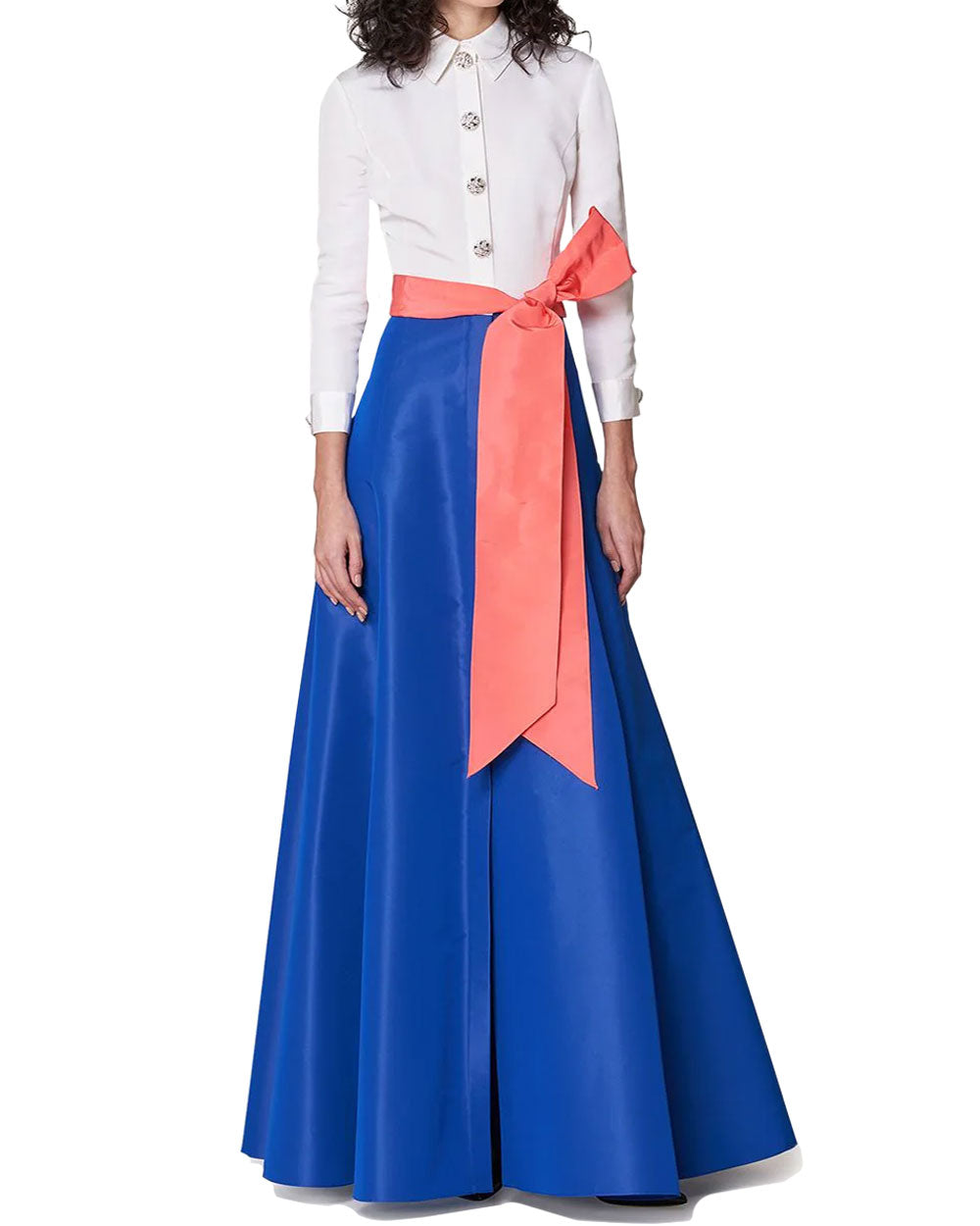 Bow Detail Shirt Gown in Cobalt and White