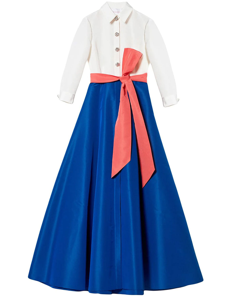 Bow Detail Shirt Gown in Cobalt and White