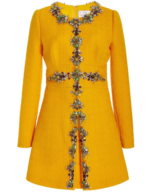 Goldenrod Embellished Tweed Mini Dress