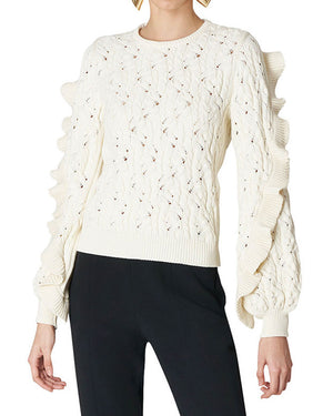 Ivory Puff Sleeve Cable Knit Sweater