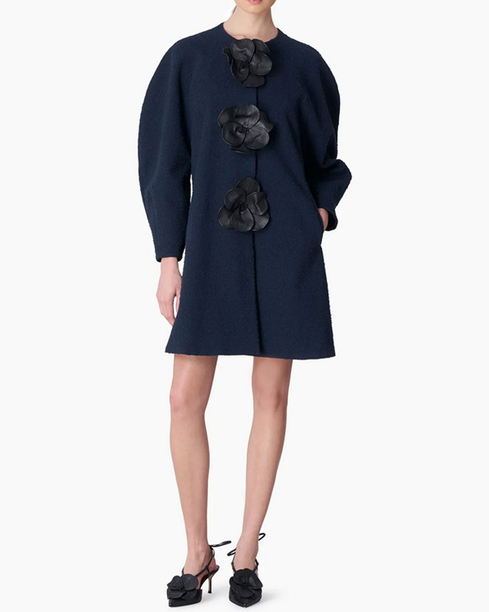 Midnight Boucle Floral A line Coat
