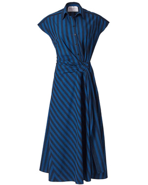 Midnight Stripe Side Knot Midi Dress