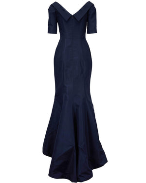 Navy Blue Silk Faille Gown