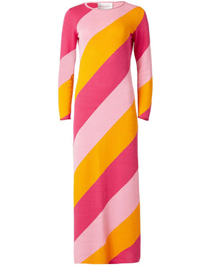 Pink Diagonal Stripe Maxi Dress