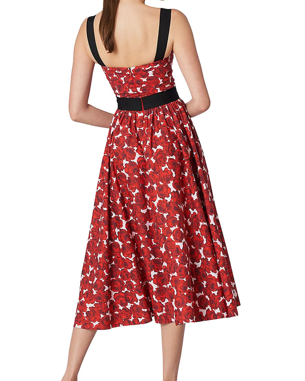 Red Floral Sweetheart A Line Midi Dress