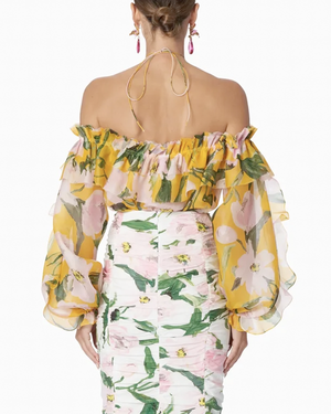 Taxi Cab Embroidered Halter Blouse