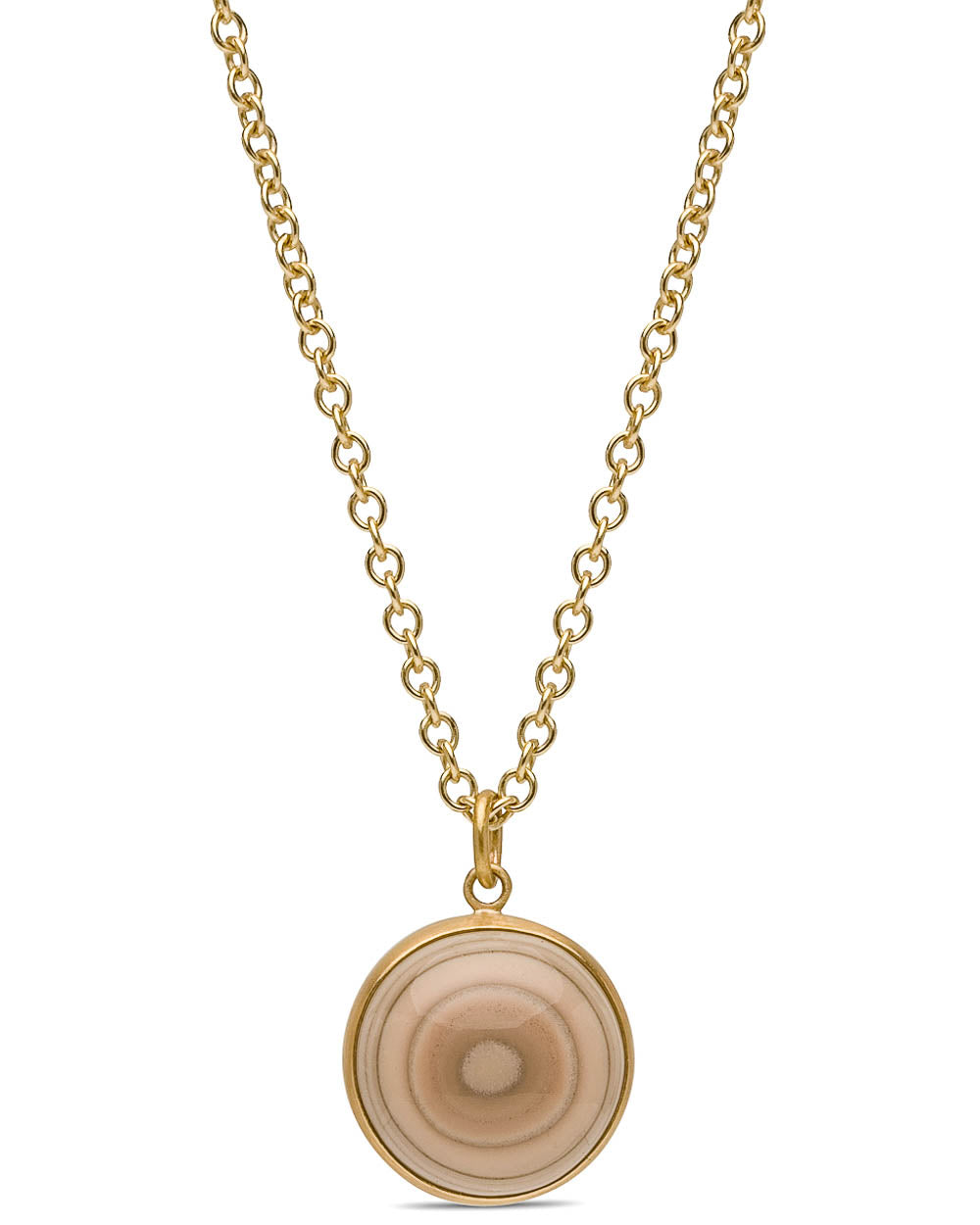 Yellow Gold Beige Evil Eye Agate Pendant Necklace