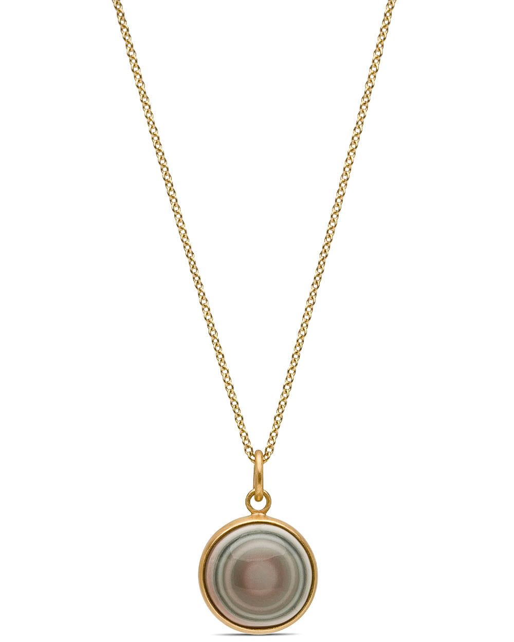 Yellow Gold Blue Evil Eye Agate Pendant Necklace