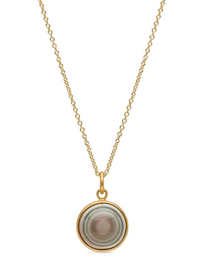 Yellow Gold Blue Evil Eye Agate Pendant Necklace