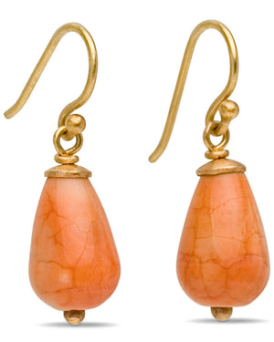 Yellow Gold Orange Jasper Dangle Earrings
