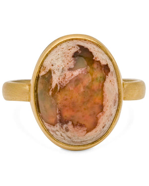 Yellow Gold Mexican Matrix Opal Large Stone Ring