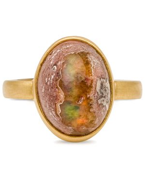 Yellow Gold Mexican Matrix Opal Medium Stone Ring