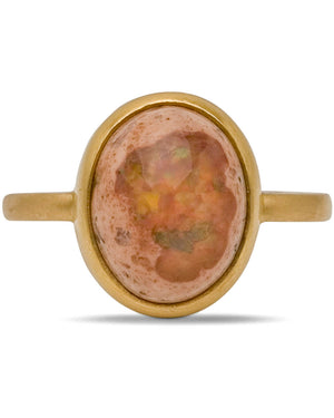 Yellow Gold Mexican Matrix Opal Small Stone Ring