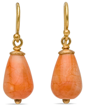 Yellow Gold Orange Jasper Dangle Earrings