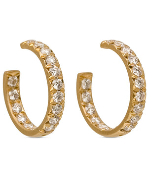 Yellow Gold Pave Diamond Small Hoop Earrings
