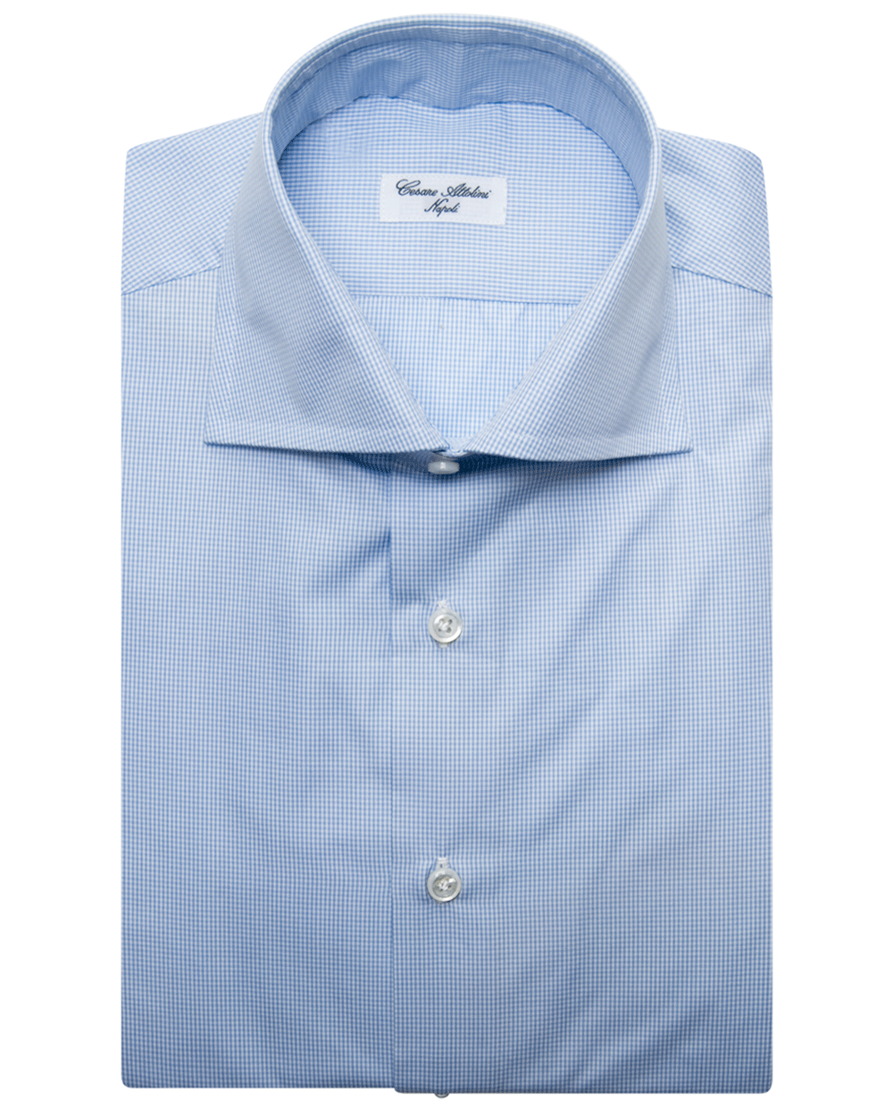 Blue and White Micro Checked Dress Shirt