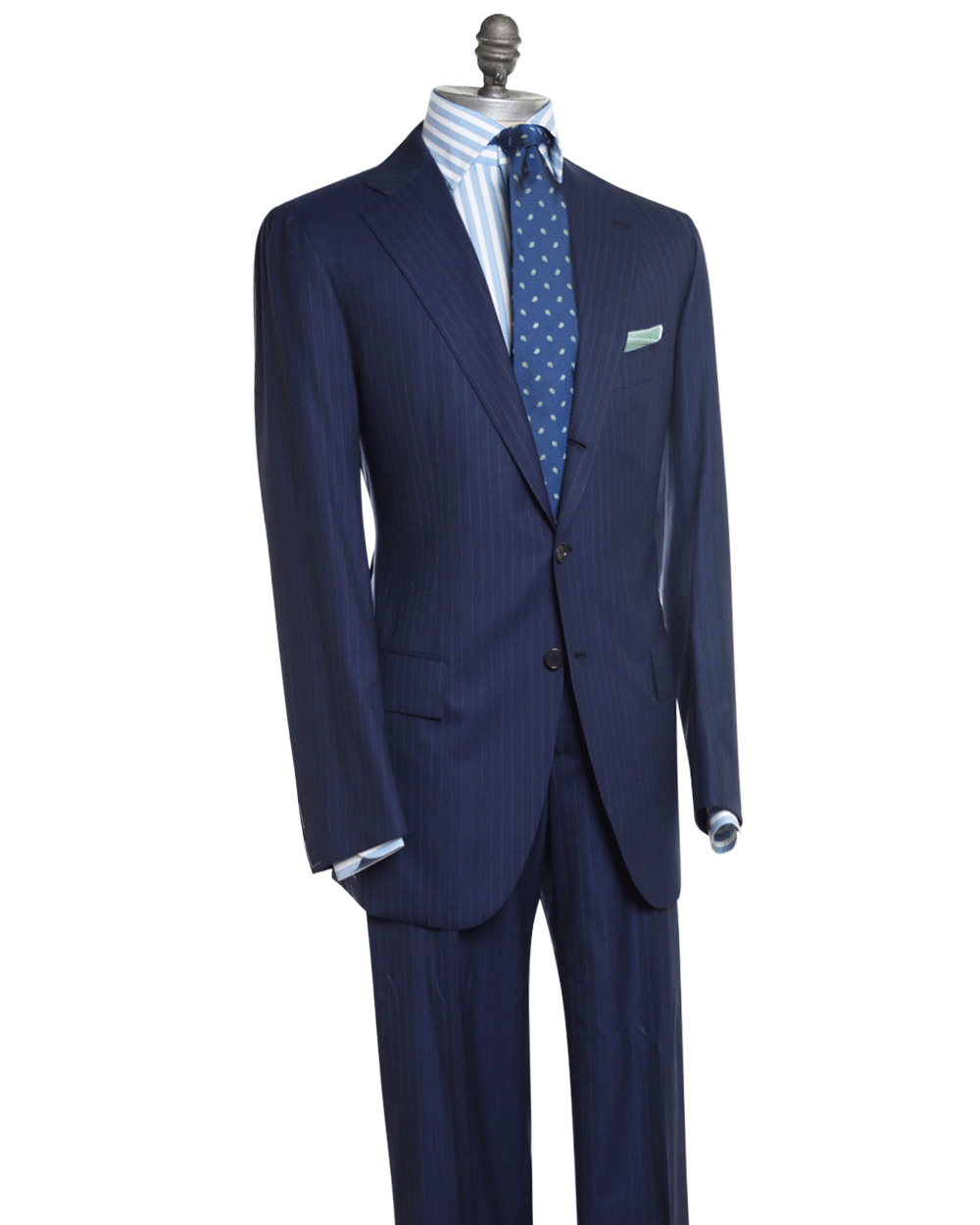 Navy and Green Pinstriped Wool Suit