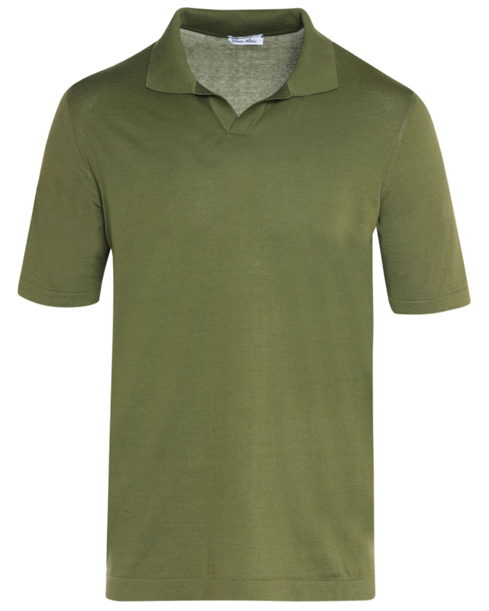 Olive Green Cotton Short Sleeve Johnny Collar Polo