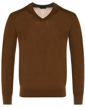 Rust Cashmere V-Neck Sweater