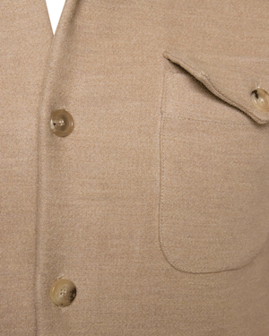 Tan Cotton and Cashmere Overshirt with Orange Lining